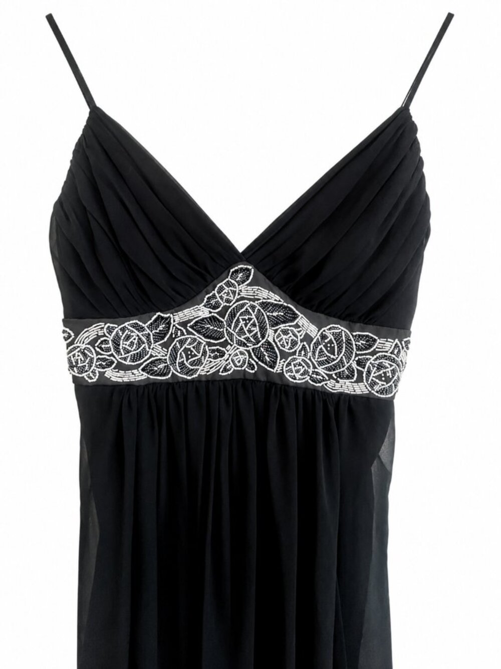 Majora Black Chiffon Beaded Floral Waist Formal Maxi Gown Sz S Estimate